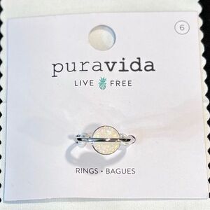 Puravida Opal Saturn Ring with White Rhodium Plating